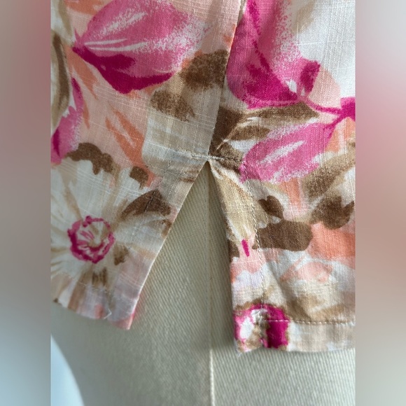 Karen Scott Pink Floral Button Down Shirt with Notched Collar(829) - Picture 6 of 14